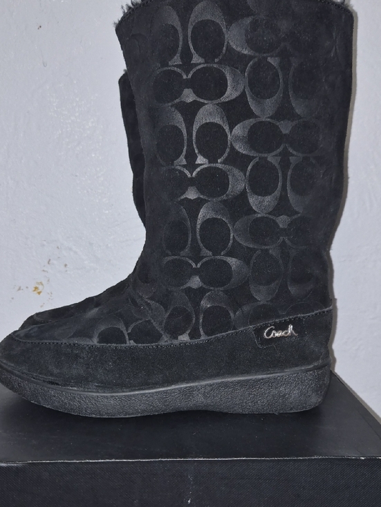 Coach Shoes - Coach Black Suede Signature Logo Boot Detail